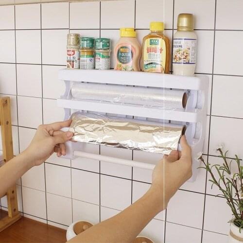 Kitchen Items Paper Towel Racks Punch-free Hanging Rack Cabinet Cling Film Wall Closet Organizer Storage Shelf
