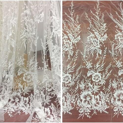 LASUI 1yard 2019 X0526 DIY Evening dress, wedding dress, veil High level white flower embroidery mesh Sequin lace fabric