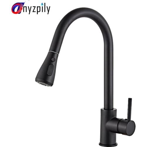 Matte Black Pull Out Kitchen Sink Faucet 360 Rotation Hot Cold Water Mixer Tap for Kitchen Single Handle Water Mixer Kitchen Tap