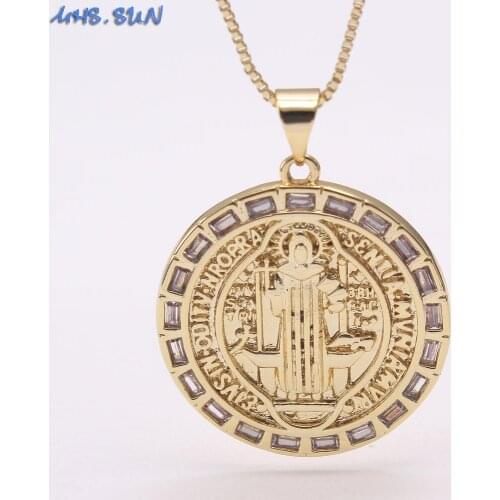 MHS.SUN Fashion Design Religious Mosiac Zircon Pendant Necklace Vintage Gold/Silver Chain Necklace For Women/Girls Jewelry 1Pc