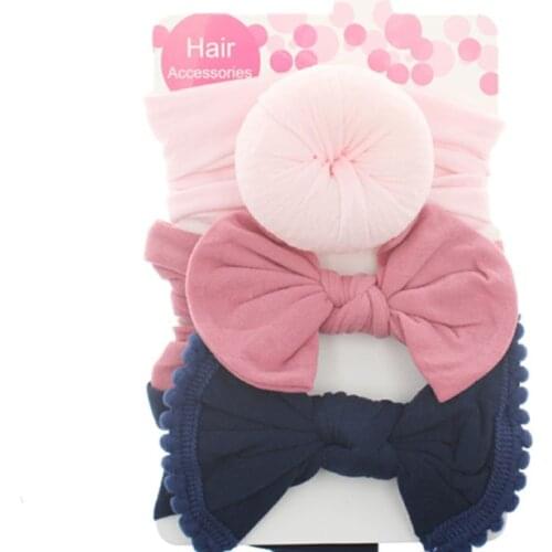 3pcs/Set New Solid Nylon Headband Bow Headbands For Cute Kids Girls Hair Girls Turban Hairband Children Soft Cotton Headband