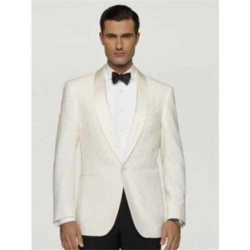 New Men’s Suit Smolking Noivo Terno Slim Fit Easculino Evening Suits For Men Ivory Groom Tuxedos ( jacket+Pants) Groomsmen