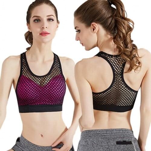 New Hollow Out Mesh Fitness Yoga Push Up Sports Bra for Womens Sexy Gym Running Tank Top Vest Underwear Shockproof Sport Bra Top