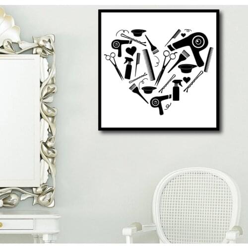 Hair Salon Wall Art Canvas Painting Hairstylist Gifts Barber Tools Black and White Poster Wall Picture Barber Shop Salon Decor