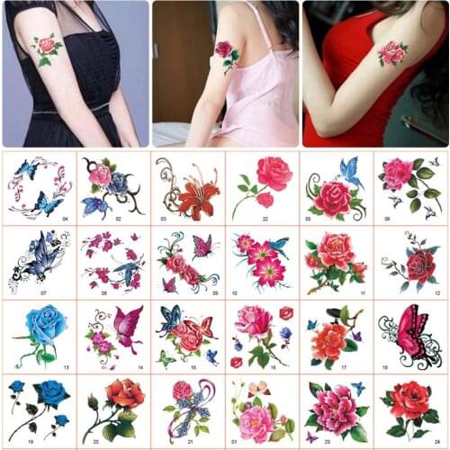 66pcs Rose Jewelry Water Transfer Tattoo Sticker Women Body Chest Art Temporary Tattoo Girl Waist Bracelet Flash Tatoos Flower