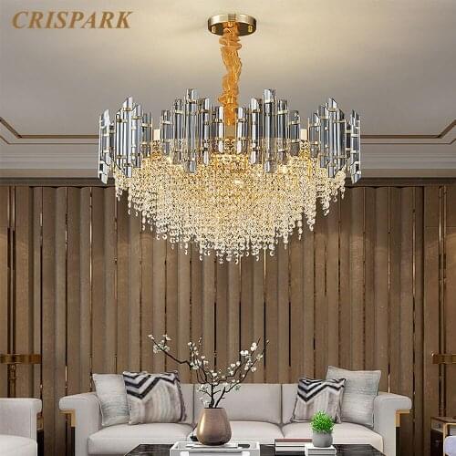 Postmodern Clear Crystal Chandelier Light LED E14 Contemporary Gold Dining Table Hanging Lamp Art Deco Living Room Bedroom Villa