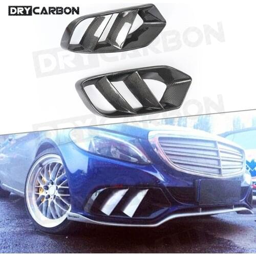 Carbon Fiber Primer Front Bumper Air Vent Outlet Cover Trim Mesh Grill for Mercedes Benz W205 C Class C180 C200 2015-2018 FRP