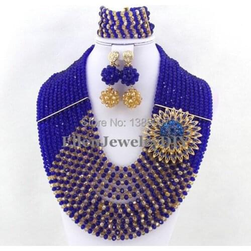 Eye-Catching Royal Blue Crystal Necklace Bracelet Earrings Sets Nigerian Wedding African Beads Jewelry Set WS4645