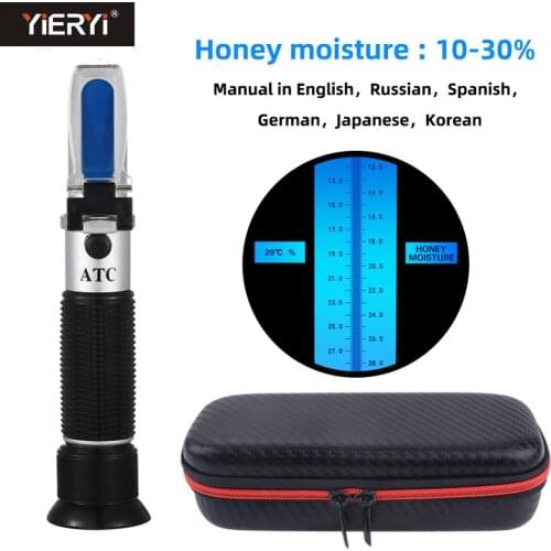 Yieryi Hand Held 10-30% Water Honey Refractometer With Calibration ATC Refractometer Honey Moisture Meter With Case