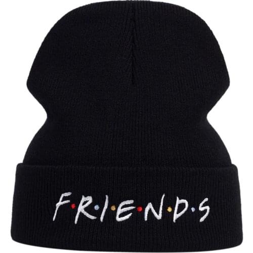 FRIENDS embroidery beanie hat winter autumn cotton flexible knitted hats men women hip hop beanies hat outdoor warm wool hats