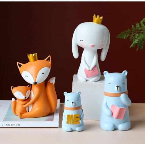 Nordic Ins Creative Resin Cute Rabbit Fox Sculpture Ornaments Home Living Room Desktop Furnishings Crafts Kids Room Accessories
