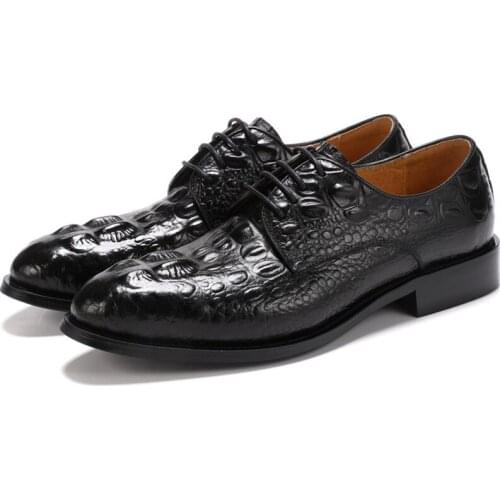 Crocodile Grain Black Business Shoes Mens Dress Shoes Genuine Leather Social Shoes Male Formal Shoes