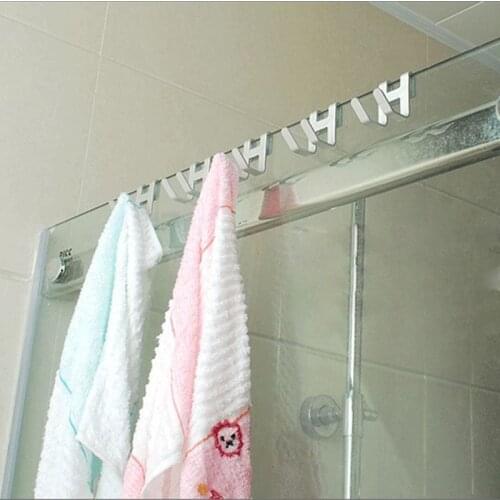 Space Aluminum Shower Glass Door Hook Free Hole Towel Rack Hanger Key Organizer H58C