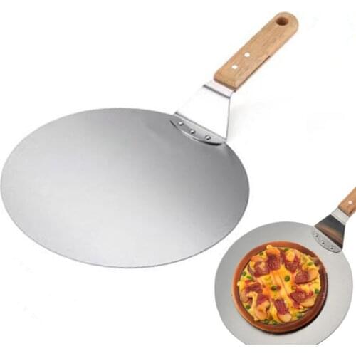 Turning Pizza Peel 10/12 Inch Stainless Steel Round Pizza Plate with Wood Handle Accessories for Baking Homemade Pizza and Bread