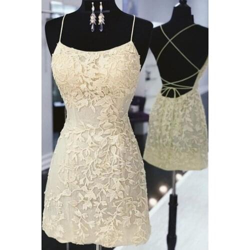 Yellow Beach Short Homecoming Dresses 2021 Bodycon Spaghetti Strap Sleeveless Mini Lace Up Prom Party Gown Vintage