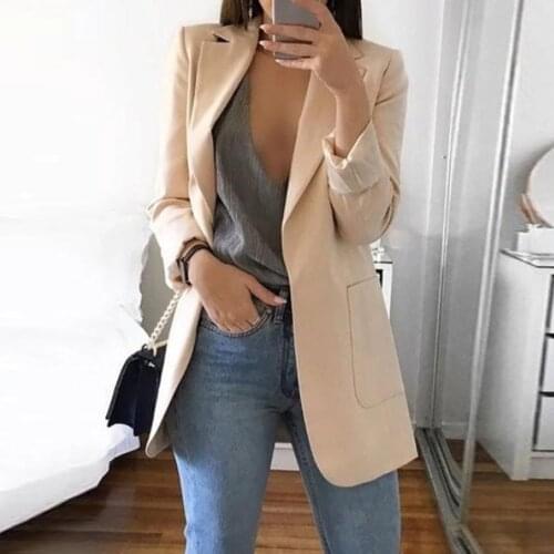 Women suit jacket loose oversize coat Open Front Pockets Cardigan Formal Suit Long Sleeve Blouse Coat solid color formal blazer