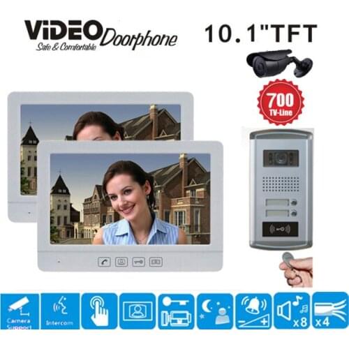 ZHUDELE 10.1" Luxury Display Wired Video Door Phone Doorbell Intercom IR HD Camera Home Security System ID Card for 2-apartments