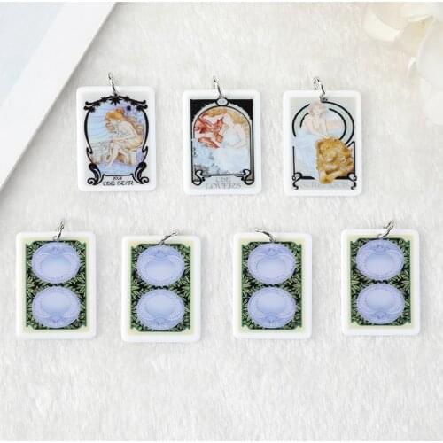 10pcs Ethereal Visions Illuminated Tarot Card Game Magical Divination Charms Resin DIY Accessory for Necklace Pendant