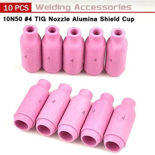 10pcs/Lot 10N50 #4 TIG Nozzle Alumina Shield Cup For WP17 18 26 TIG Welding Torch