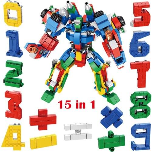 15PCS Transformation Number Robot Educational Toy for Children Assembling Building Blocks Compatible with Figure Bricks