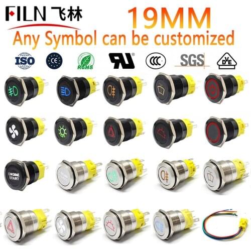 19mm 6V 12V 24V 110V 220V Ring LED Momentary Latching Stainless Steel Anti Vandal IP65 Waterproof Metal Push Button Switch