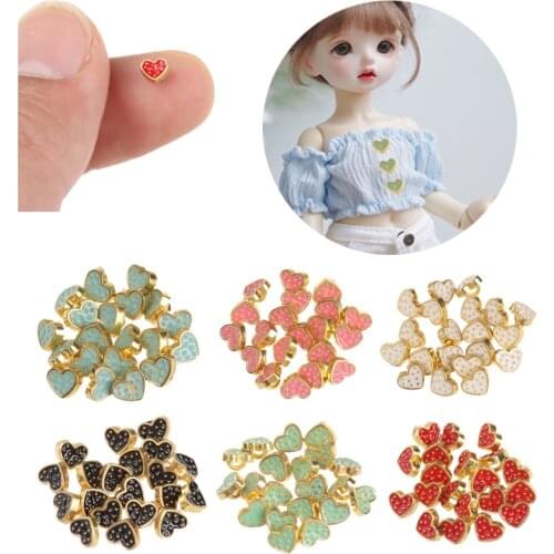 20PCS 5mm Mini Button Metal Buckle Heart Style Printed Pattern Buttons for 1/6 Doll DIY Clothing Sewing Accessories Cute Gift