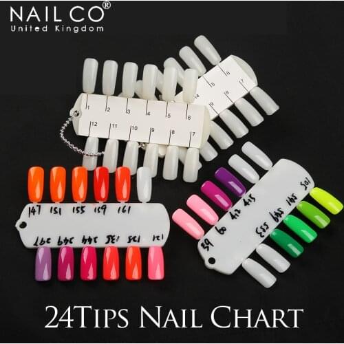 NAILCO False Nail Tips Chart 24Color Card Small Board Sample Nail Art Display Design Tool Artificial Stand Palette Manicure