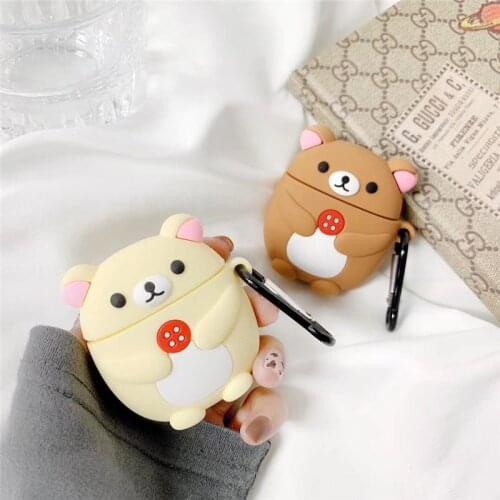 3D Case for AirPods Cute Silicone Cover Bluetooth Earphone Protective Case for Airpods 2 with Keychain Cartoon Rilakkuma Anime