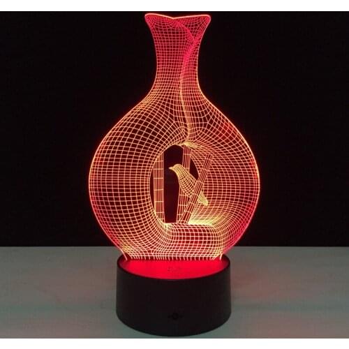 3D LED Night Light Bird In Cage Model 7 Colors 5V USB Led Lava Lamp Touch-sensitive Illusion Nightlights Holiday Home Deco Gift