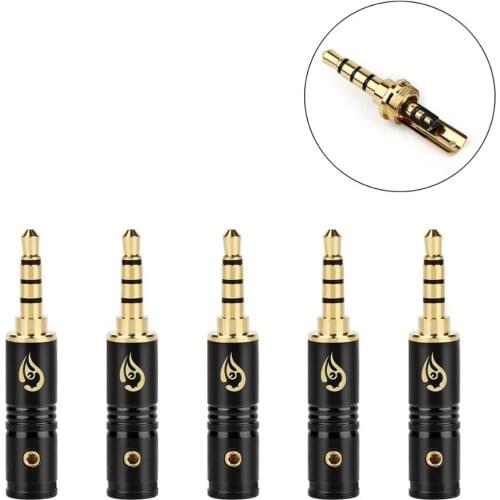 Areyourshop 5 PCS 3.5mm 4 Pole Stereo Earphone Pins Gold-Plated Wire Line Connector Headphone Soldering Wire Line Connector