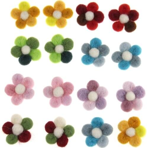 5 Pcs Flower Wool Felt Cartoons Cute Craft DIY Handcraft Kindergarten Home Room Party Decoration Flowers 3.3cm-3.5cm