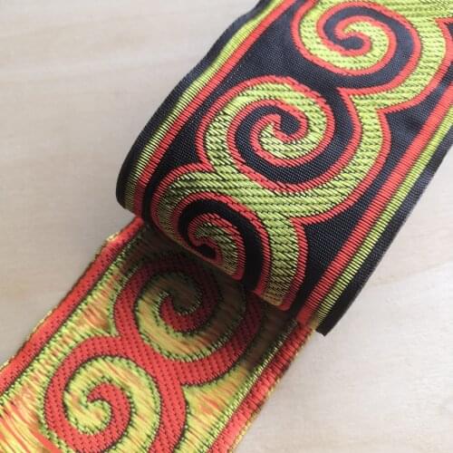 50mm 5cm shiny gold yellow red black miao horn Vintga Costume Curtain Laciness Embroidery National Jacquard Ribbon Woven Webbing
