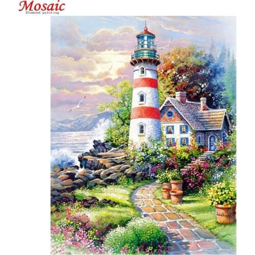 DIY Diamond painting Villa lighthouse Landscape 5D Cross Stitch Diamond landcape diamond Embroidery rhinestones Christmas gift