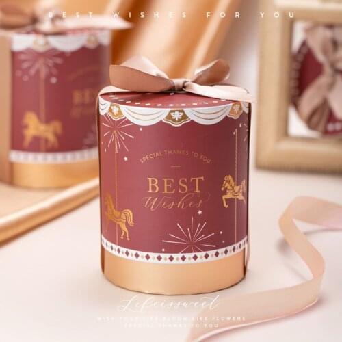 AVEBIEN Creative Birthday Cylinder Gold Bottom Wedding Candy Box шкатулка для украшений Gift Box Packaging Event Party Supplies