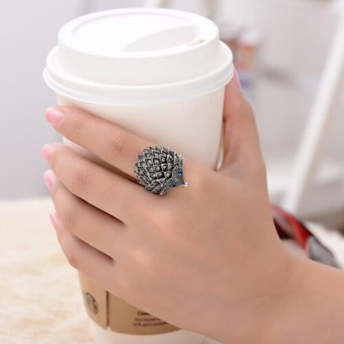 White Golden Plated Women Hedgehog Austria Grey Rings With Blue Eyes Boho Beach European Wedding Party Birthday Xmas Gift, R4282