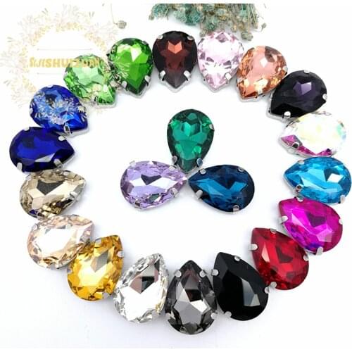 Free shipping! Mix color Water drop shape Glass Crystal sew on rhinestones with Four claw Diy wedding decoration