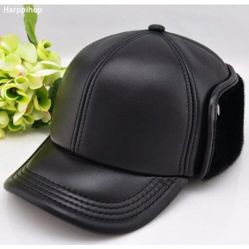 Seal cap sheepskin baseball cap quinquagenarian genuine leather hat male autumn and winter hat ear protector cap