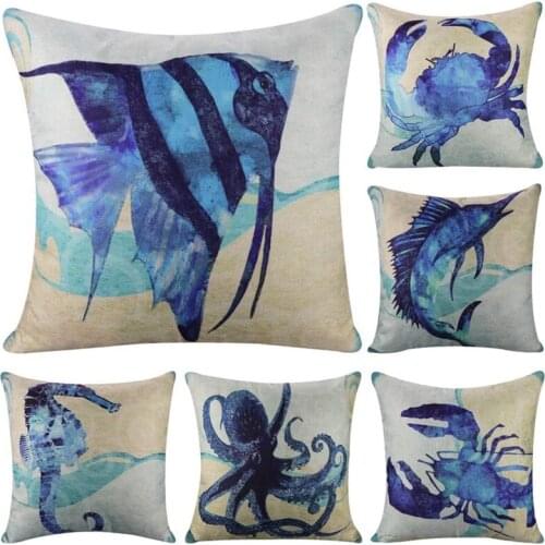 6 Pack Mediterranean Style Throw Pillow Case,Ocean Theme Decorative Square Cushion Cover 18x18Inch Sea Theme