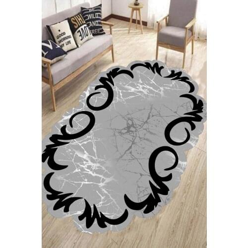 Laser-Cut Salon Mat Ellipse Design Washable Slip-Resistant Faux Leather Base Home Decoration Special Series Marble Pattern Gray Color