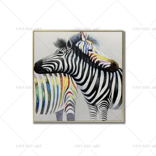 100% Handmade Color Zebra Couple Abstract Modern Art Picture For Living Room Modern Cuadros Canvas Art High Quality