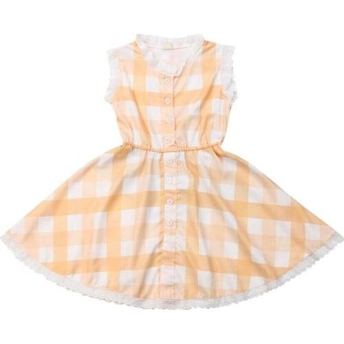 Toddler Baby Girls Checked Dress Princess Party Lace Dresses Kids Clothes Sleeveless Plaid Lace Party Casual Dress