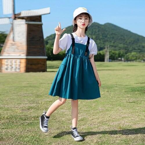 New 5-12-year-old girls fake two-piece dress for summer fashion
