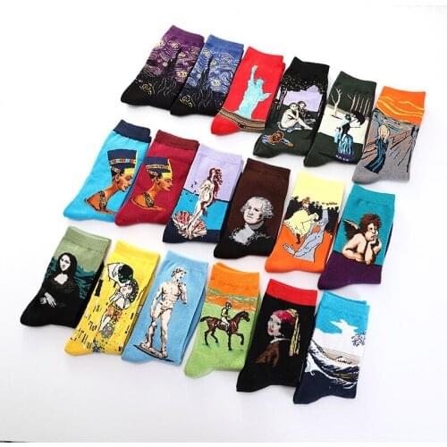 Hot Starry Night Autumn Winter Retro Women Personality Art Van Gogh Mural World Famous Painting Male Socks Oil Funny Happy Socks
