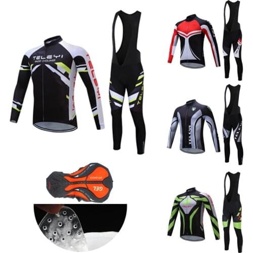 Free Shipping Mens Lycra Long Sleeve Cycling Jersey Set 2021 Bicycle Clothing BIB Kit Pro Dress Male Road Bike Clothes MTB Suit