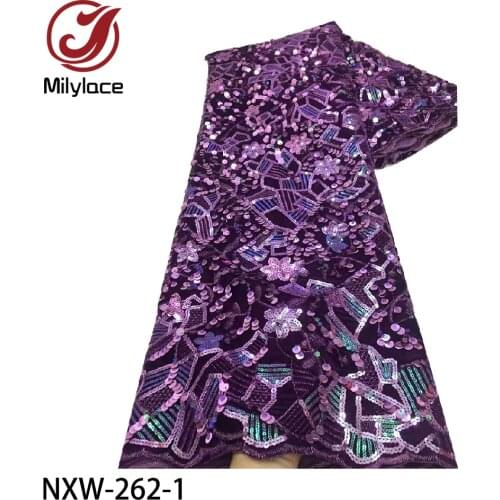 Nigerian Sequins Velvet Lace Fabrics 2020 High Quality African Lace Fabric French Lace Material for Wedding Dress NXW-262
