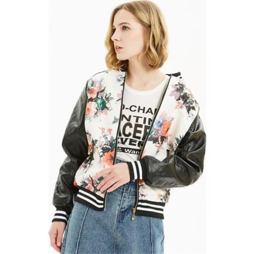 2019 new coat womens clothing pu leather jacket round neck short locomotive soft printing warm outerwear Office motion happi