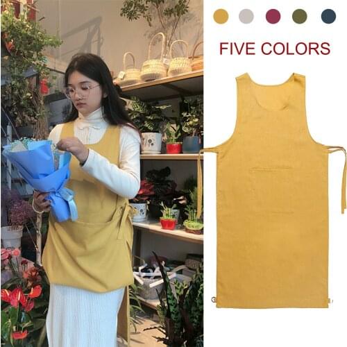 New Pattern Rural Leisure Style Side Adjustable Foldable Pocket Ginger Linen Apron