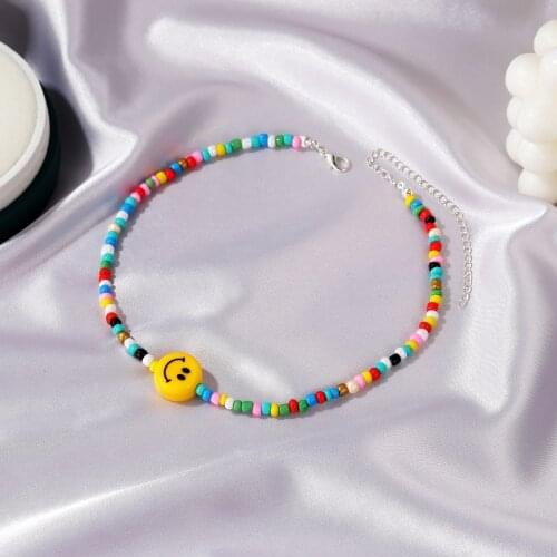 Rainbow Resin Beaded Necklace Choker Cute Colorful Smiley Necklace For Women Jewelry Necklaces & Pendants Charms Jewellery J153