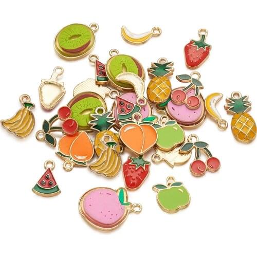 Pandahall 30pcs Alloy Enamel Fruits Pendants Charms for Jewelry Making Necklace Bracelet Earrings DIY Accessories Mixed Color