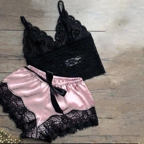 Sexy Pajamas for Women Sleepwear Female Pyjamas Femme Nightwear Lingerie Satin Lace Nightdress Underwear